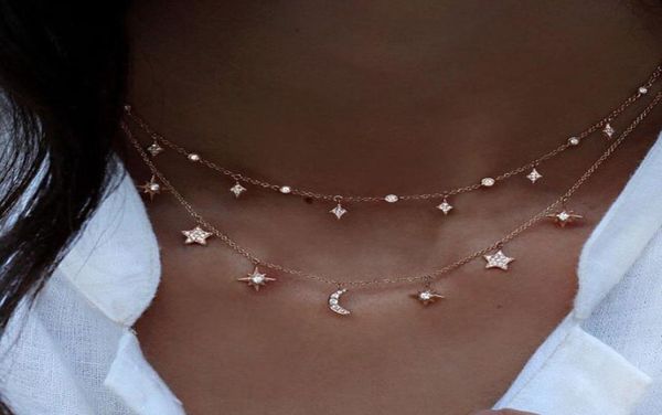 

fashion multilayer choker necklace star moon chain gold women summer jewelry9740490, Golden;silver
