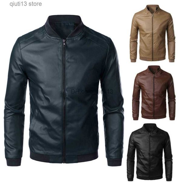 

men's jackets men's leather jacket fashion motorcycle slim fit pu leather stand collar jacket t230718, Black;brown