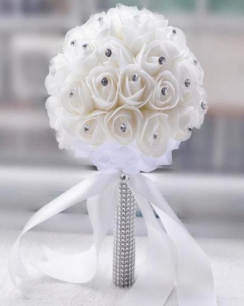

beautiful white ivory bridal bridesmaid flower wedding bouquet artificial flower rose bouquet crystal bridal bouquets8266212