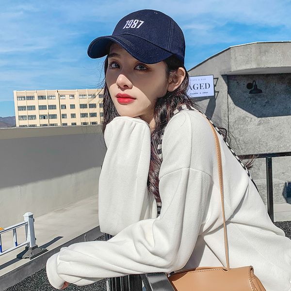 

fashion designer jewelry harajuku gangfeng letter 1987 embroidered duck tongue hat versatile sunshade baseball cap wholesale mz063, Blue;gray
