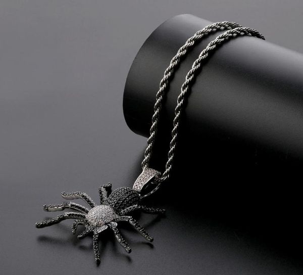 

iced out bling cz spider pendants necklaces for men hip hop jewelry charm chains gold silver color drop7515990