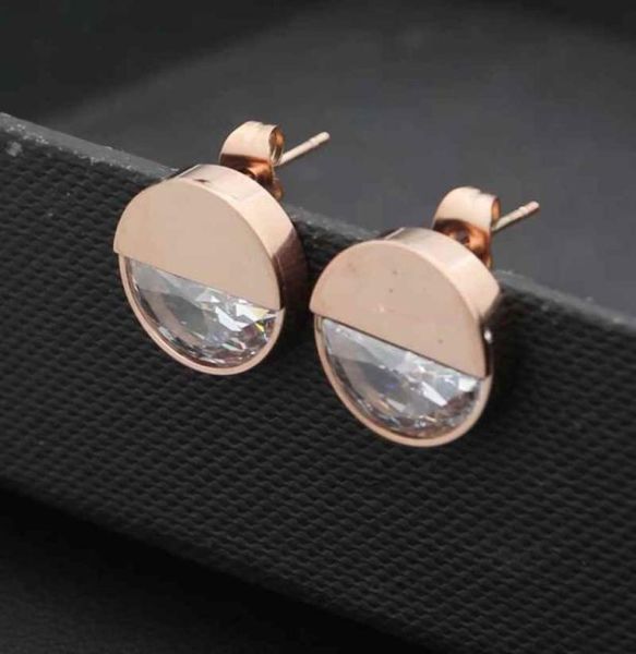 

titanium steel women designer stud semicircle stone logo printed high polished gold plated engagement jewelry lady par1015565, Golden;silver