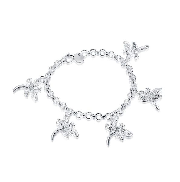 

five dragonfly bracelet sterling silver plated bracelet brand new men and women 925 silver bracelet spb0921980928, Black