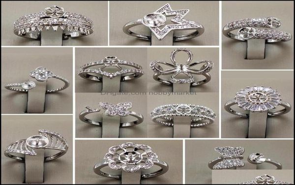 

jewelry settings whole pearl ring zircon solid 925 sier 16 styles for women mounting rings adjustable blank diy drop delivery 4931054, Slivery;crystal