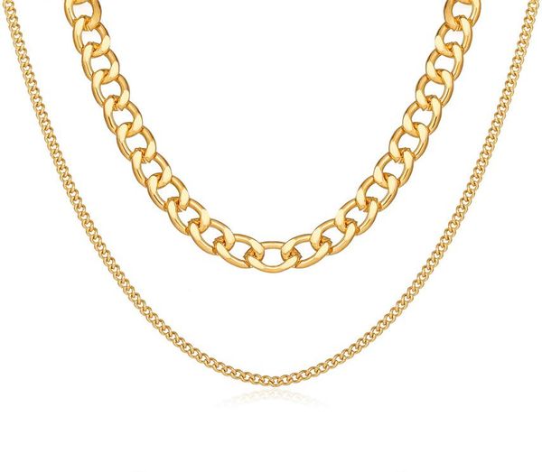 

basic punk alloy layered curb cuban chain necklace for men women vintage gold link chain choker solid metal jewelry gifts8317313, Silver