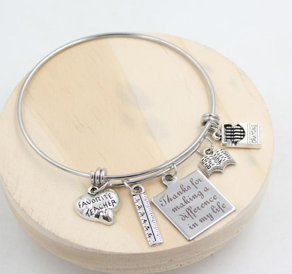 

whole new arrival stainless steel wire bangle bracelet book ruler crayons favorite teacher charm bracelets for teacher039s 6749208, Golden;silver