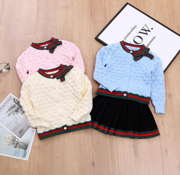 

children sweater outfits shirt skirt knit wear baby girls clothes set suit for girls autumn spring kids cotton 2 pcs clothing6820112, White