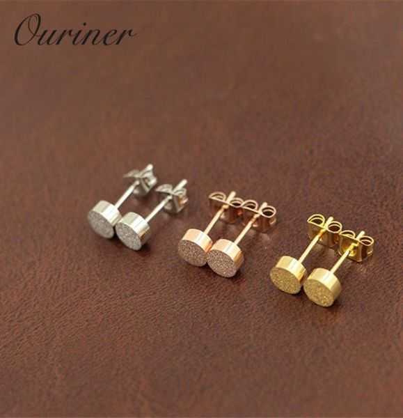 

fashion jewelry rose rold color cute round frosted tiny stud earrings for women girl titanium steel bean earrings ke00819087823, Golden;silver