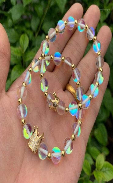 

king queen cz crown women bracelets stone beads white crystal moonstone beads bracelets bangle for women jewelry accessories16676387, Red;blue
