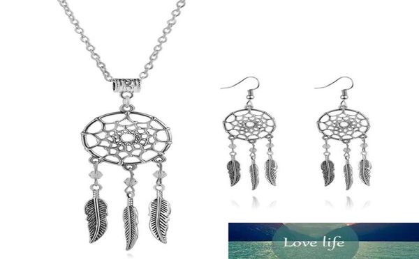 

fashion jewelry sets antique necklace and chain silver plated stud earrings women leaf tassel dream catcher collar factory e1333926