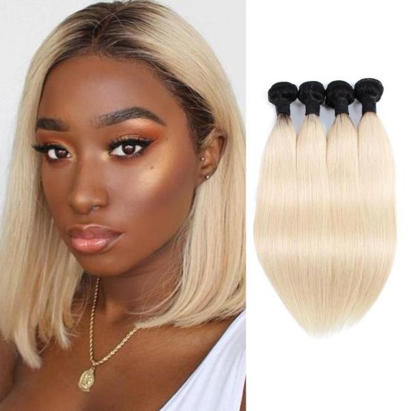 

1b 613 ombre blonde straight human hair bundles peruvian malaysian indian virgin hair 3 or 4 bundles 1028 inch remy human hair ex3964323, Black