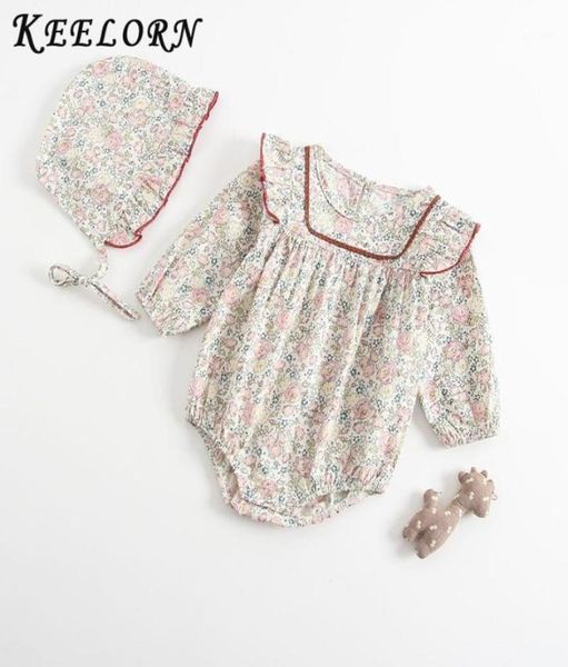 

keelorn baby girls rompers newborn baby girls long sleeve romper hat jumpsuit spring kids outfit clothes 2pcs romper16027312, Blue