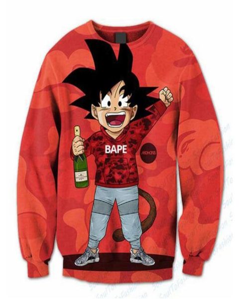 

3d sublimation print swagged goku crewneck sweatshirts plus size custom made clothing 173104260821, Black