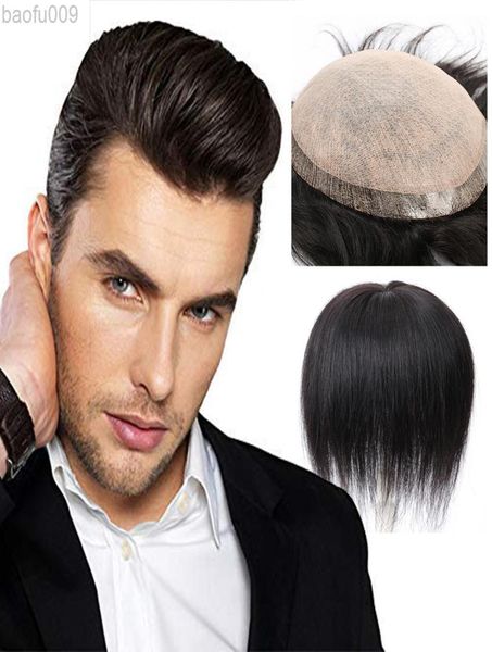 

toupee for men human hair pieces hair unit wig man toupee european replacement system with tapes clip in half machine hairpiece l25848499, Black