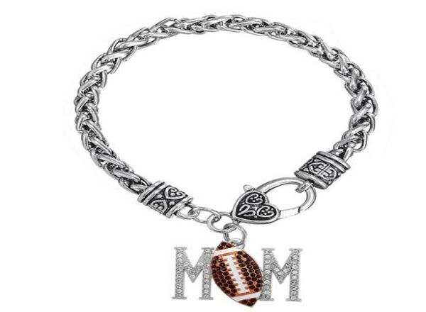 

10pcslot fitness colorful crystal with football zinc alloy lobster clasp thick link chain jewelry bangle6701461, Golden;silver
