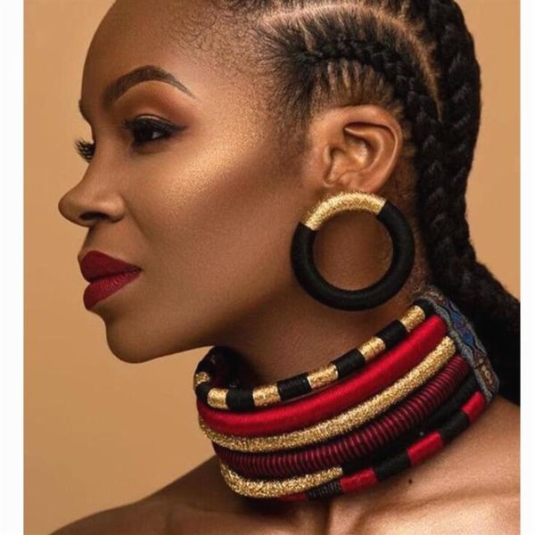 

earrings & necklace aniid multi-layer woven jewellery choker dubai nigerian bridal wedding african beads jewelry set gift284w, Silver