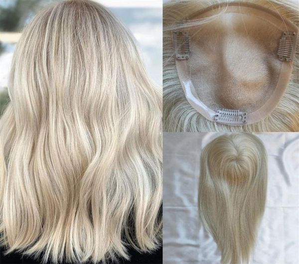 

13x15cm mono base hair er for women platinum blonde 60 virgin russian slik clip in pieces toupee extensions8332765, Black;brown