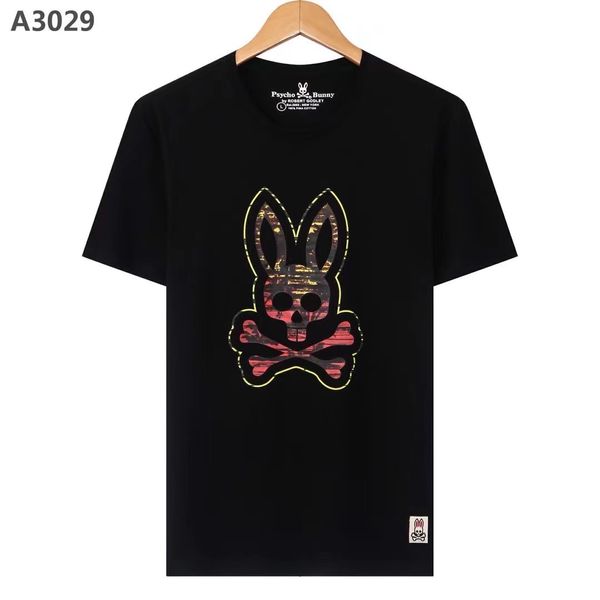 

trendy mens fashion t shirt casual polo psycho bunny animal print high-quality couple breathable and comfortable round neck top, Black;brown