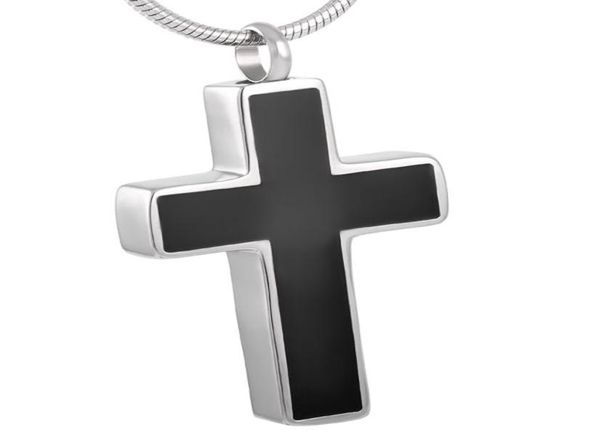 

ijd8355 black enameled simple cross pendant cremation ashes jewelry stainless steel urn ashes necklace with funnel9461506, Silver