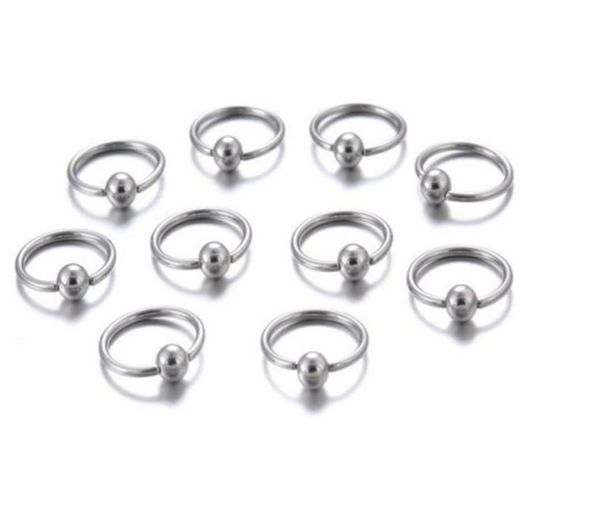 

10pcsset nose ring piercing body jewelry steel hoop ring closure for lip ear nose silver plated ball body jewelry2474913, Slivery;golden