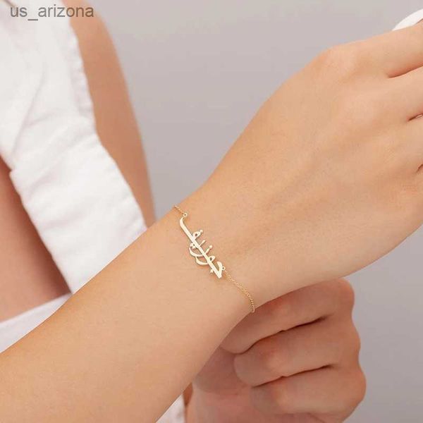 

personalized arabic name custom bracelet stainless steel handmade female bangles jewelry gift for wife girlfriend nameplate l230620, Golden;silver