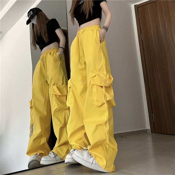 

women's pants capris american cargo pants women summer big pocket trendy high waist wide leg pants vintage hip hop solid color casual p, Black;white