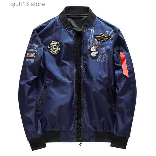 

men's jackets male bomber jacket men army military pilot jacket badge embroidery baseball jacket double sided motorcycle coat big size, Black;brown