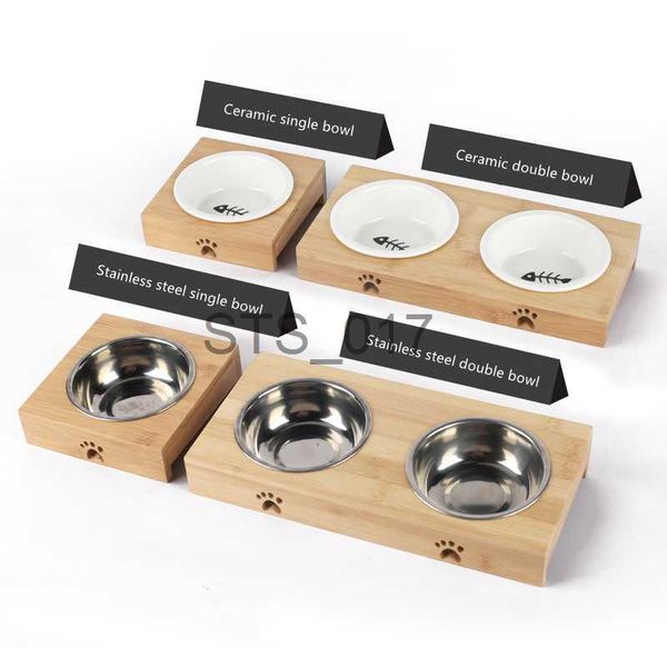 Dog Bowls Feeders Other Pet Supplies Fashion Ceramic Cat Bowl Bamboo Rack Double Automatic Drinking Products x0715
