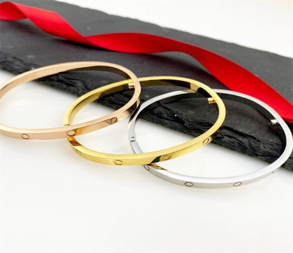

4mm thin titanium steel charm designer women men lovers bracelet bangles silver rose gold screw screwdriver nail bangle bracelets 2831499, Golden;silver