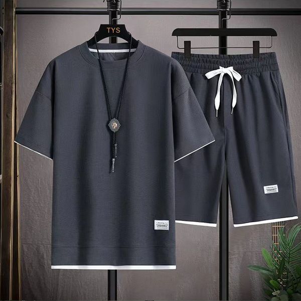 

mens tracksuits summer linen casual tshirt and shorts fashion sports short sleeve set 230718, Gray