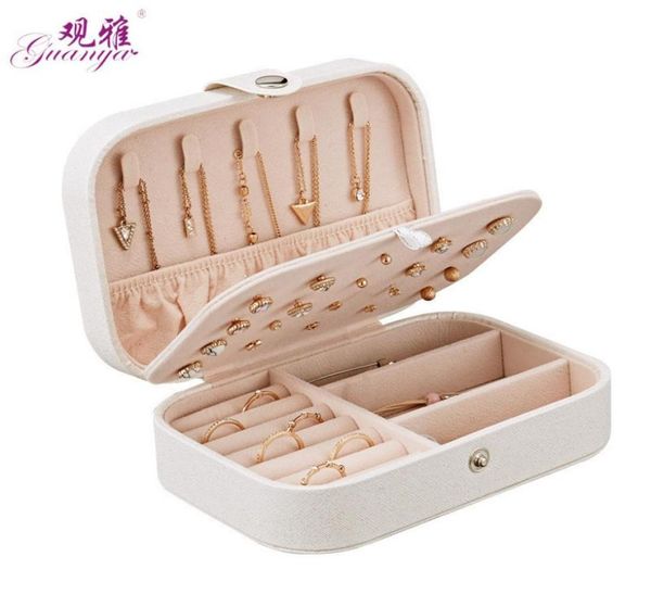 

korean style fresh and simple girl earrings plate jewelry box protable leather earrings ring multifunction jewelry storage box t14089452, Black;white