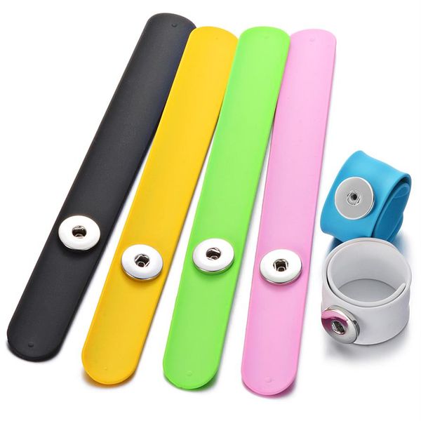 

10pcs lot colorful silicone slap bracelets fit 18mm diy snaps button jewelry snap charms bracelet for adult&children nn-7223266, Golden;silver
