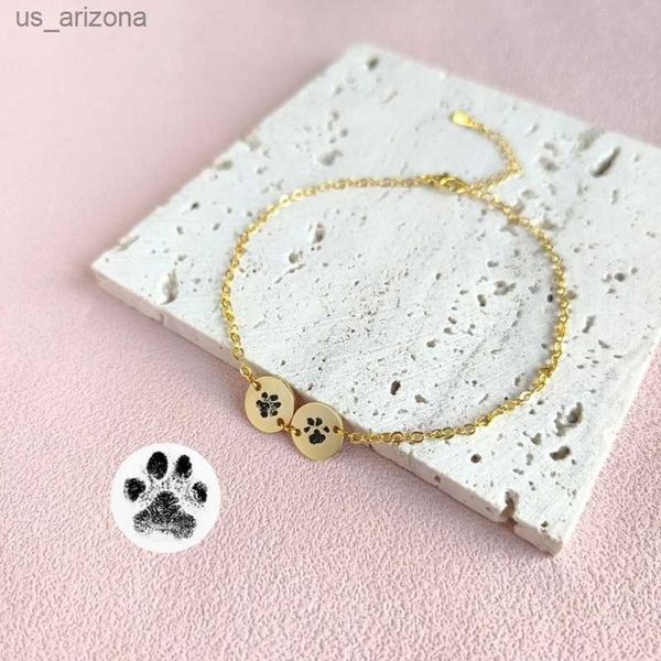

custom pet paw print bracelet actual paw engraving bracelet personalized dog cat bracelet animal memorial gifts for pet lovers l230620, Golden;silver