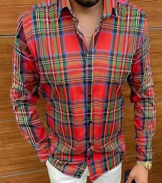 

2021 spring autumn grid loose men shirt retro print clothes long sleeve button plus size hawaiian oversize men shirt7853270, White;black