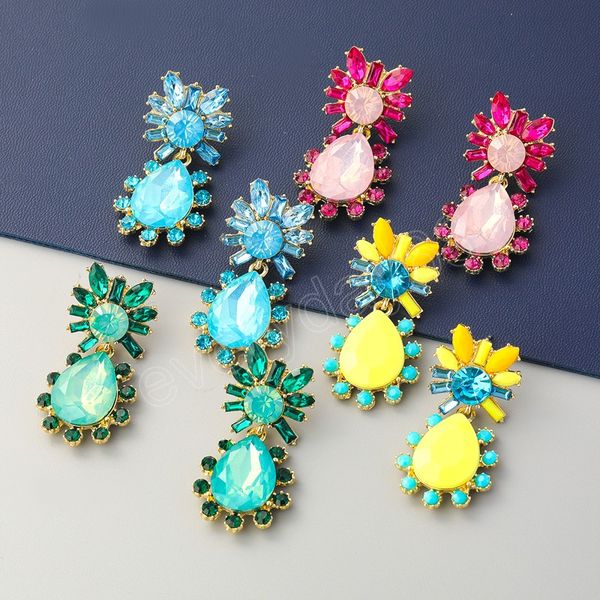 

fashion metal water drop acrylic flower earrings women's creative dangle earrings party accessories, Silver