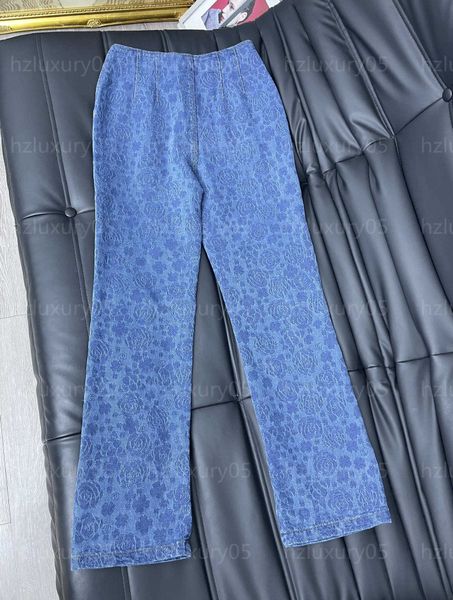 

designer jeans women pants blue printed denim pants jacquard slim fit trousers delicate rose prints elegant stylish womens flared pants desi