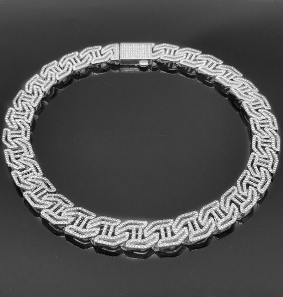 

men039s punk hip hop necklace 16mm h letter hollow diamond cuban chain hip hop necklace4654432, Silver