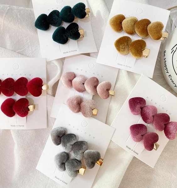 

6 styles 2pcsset girls velvet cloth love heart barrettes temperament simple bangs clip love hairpin female jewelry party gift8275469, Slivery;white