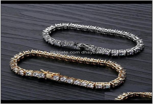 

designer hip hop jewelry men diamond tennis bracelet iced out bling bangles love luxury charm bracelets pour hommes gold s7103625, Golden;silver