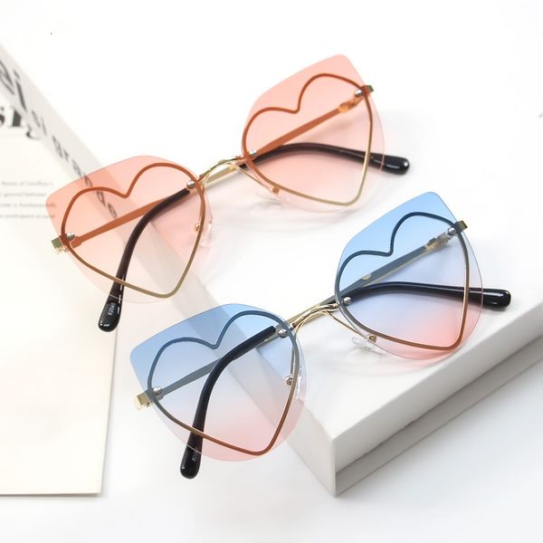 

sunglasses kids oversized metal heart sunglasses for girls boy vintage rimless baby gafas de sol infant toddler children glasses uv400 23071, Blue