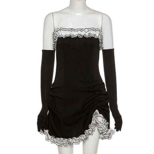 

womensexywerueruyucorsetminidressfairysummerlongsleevedrawstringclothesharukustreetwear210608, Black;gray