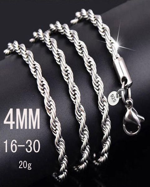 

4mm 925 sterling silver ed rope chain 1630inches female luxury necklace for womenmen fashion jewelry in bulk8365362