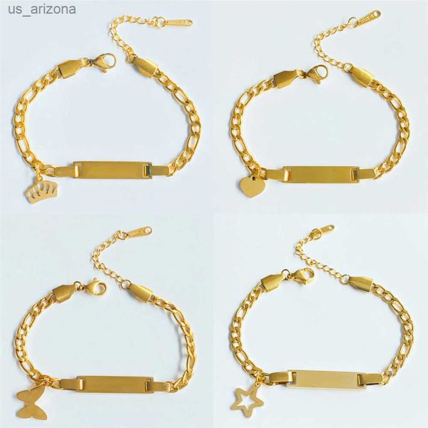 

custom personalized name baby id bracelet stainless steel curb chain link crown bracelet newborn gilrs boy gifts not allergic l230620, Golden;silver