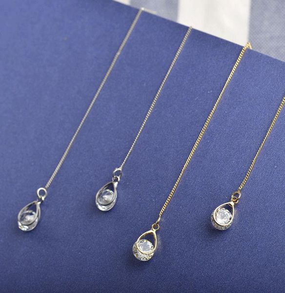 

long tassel earrings leaf feather water drop earring cz zircon earring7542728, Golden;silver