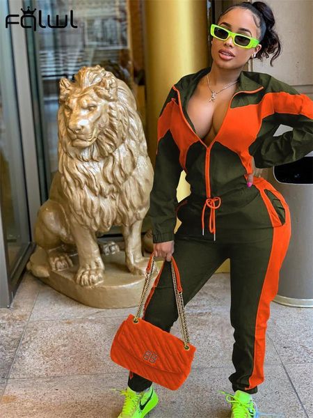 

women's two piece pants fqlwl fall matching sets womens 2 two piece set sweatsuits for women long sleeve zipper outfits baggy patchwork, White