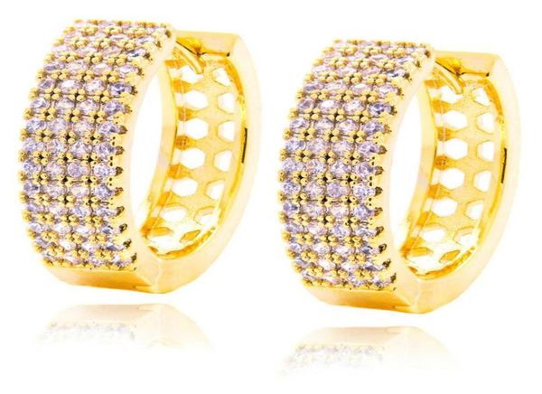 

iced out mini hoop earrings for men women hip hop l mens bling diamond huggie ear stud earring gold silver couple jewelry gift1813855, Golden