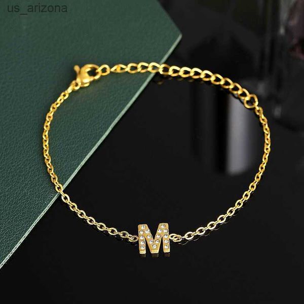

stainless steel custom 26 english alphabet bracelets zirconia letter chain initial name bracelet for women jewelry l230620, Golden;silver