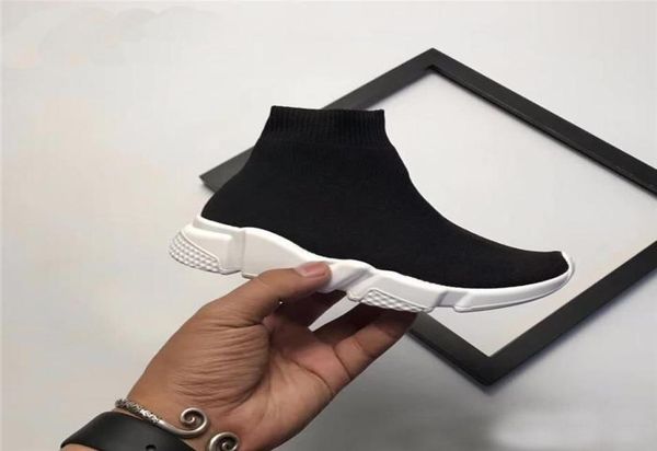 

with box 2020 speed kids stretch knit high breathable sports sock shoes original speed kids buffer rubber training sneakers6108681, Black