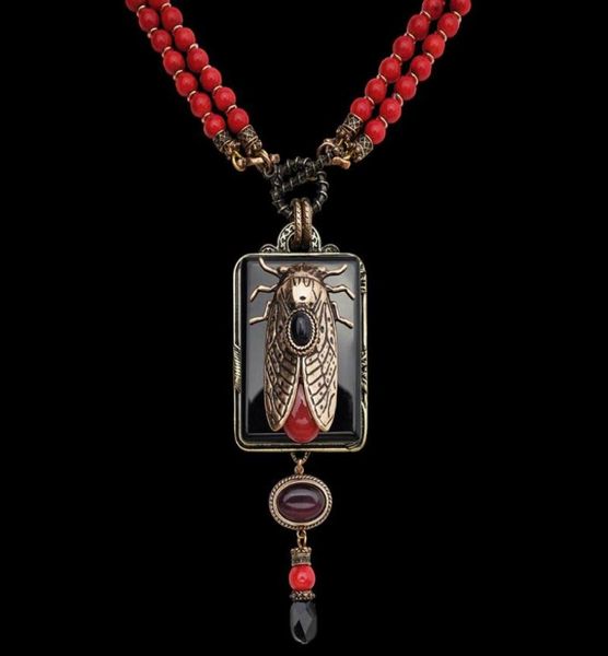 

pendant necklaces amorita boutique vintage design cicada keratoisis natural red sea bamboo beads agate necklace4622488, Silver
