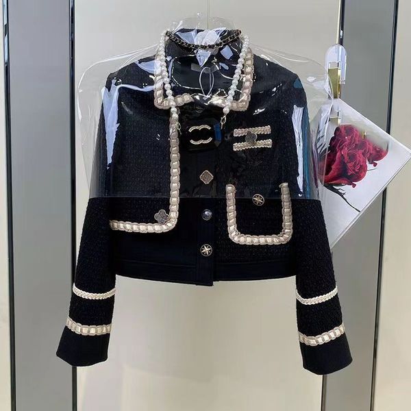 

2023summer designer high-quality lapels casual polo women's jacket fashion chest pocket letter embroidery print metal button-knit long4, Black;brown